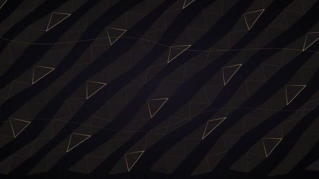 Abstract dark geometric background with golden line triangles