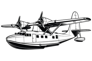 Vintage seaplane flying over water with pontoons © Md. Alamin Mia