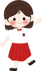 Fototapeta premium Happy Asian Schoolgirl with Bob Hair Wearing Elementary School Uniform