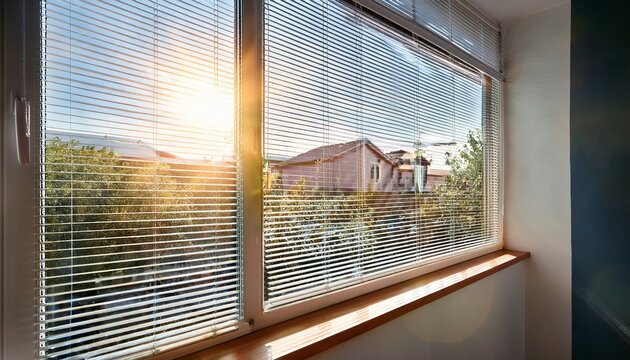 moderne jalousie bzw moderner raffstore am fenster eines neuen wohnhauses