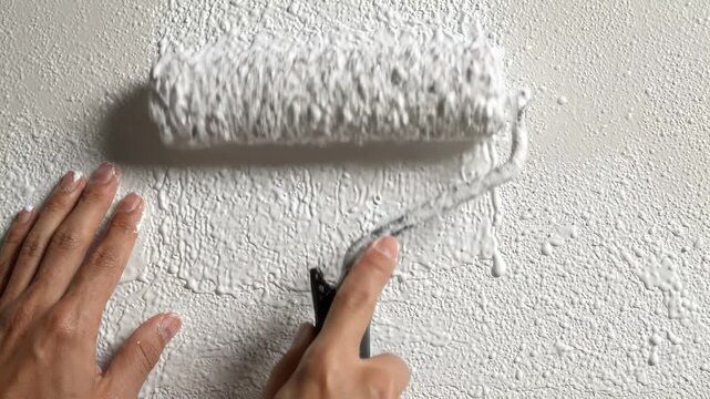 Person painting wall with roller