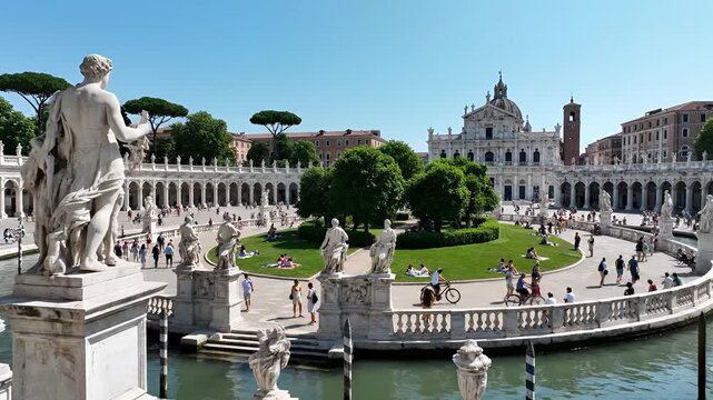 Scenic View of a Grand European Square with Statues and Architecture.