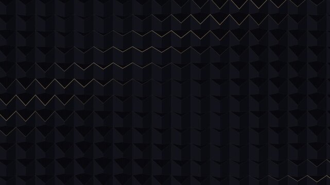 Black geometric cube pattern with moving gold zigzag wave