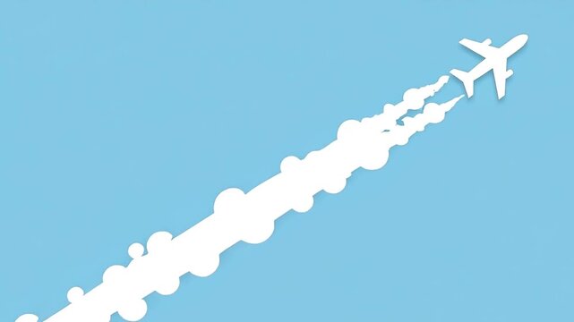 A minimalist airplane icon taking off at a 45-degree angle, leaving a smooth white trail line Videos
