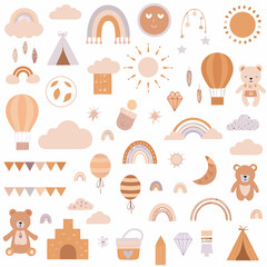 nursery elements flat illustration clouds rainbows balloons © Shuvra Majumder