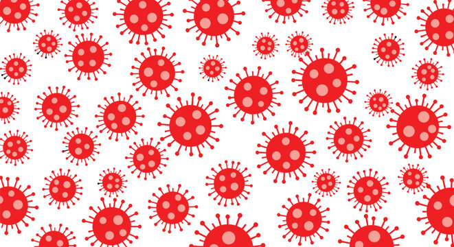 Abstract pattern of many red virus or bacteria cells over a white background representing global health threats.