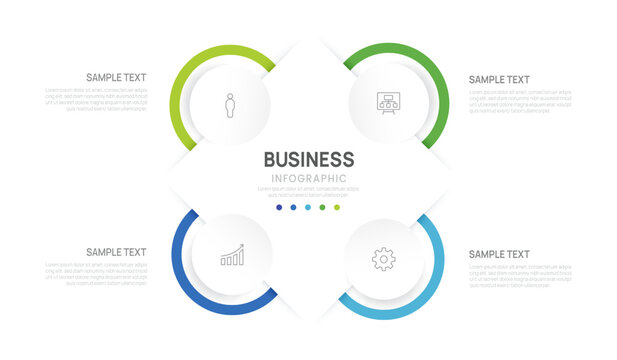 Business Infographic Venn diagram Template with 4 Step process, label and circle design for business and presentation Vector Illustration.
