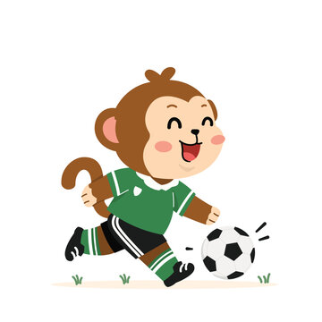 Happy Monkey Playing Football in International Championship Cartoon