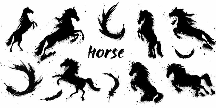 Black Ink Wash Horse Silhouettes A Collection Of Dynamic Poses