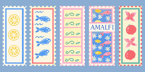 travel stamps with coastal motifs vector illustration © Shuvra Majumder