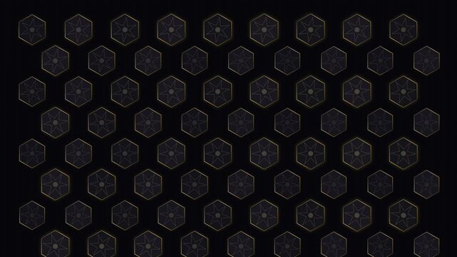 Dark hexagonal grid pattern with glowing gold light animation