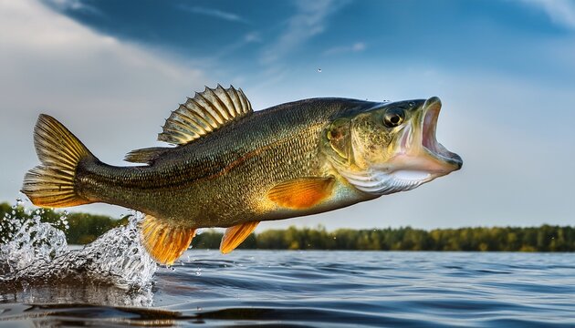 jumping largemouth bass with open mouth