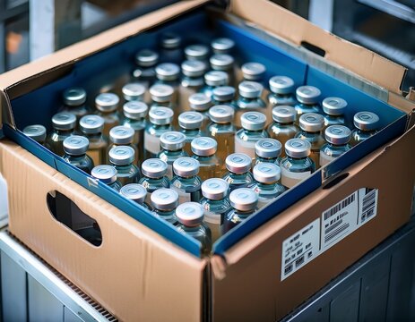 vaccine vials packed carefully in production facility box ready for safe transport and storage ensuring quality and effectiveness