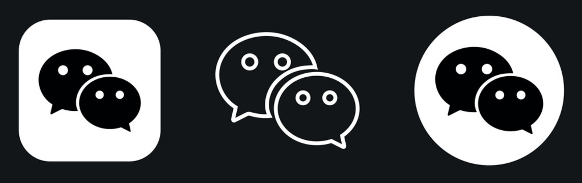 Set of Wechat social media white icons with creative distorted jagged edges and rough grunge effect isolated on white background vector illustration