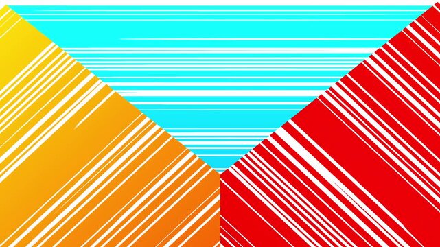 Dynamic geometric animation featuring diagonal colorful line patterns and modern abstract shapes. Suitable for motion graphics, digital presentations, and creative video backgrounds.