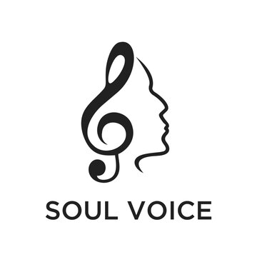 Music Logo Design Featuring Treble Clef and Female Face Silhouette. Soul Voice Concept for Singing Lessons, Choir, or Vocal Coaching Services.