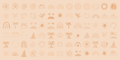 tropical line art collection on beige background © Anik