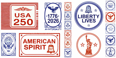 usa 250th anniversary stamp set vector illustration © Anik