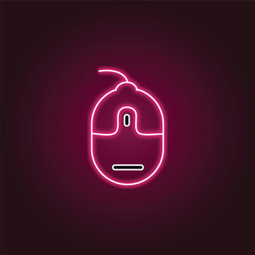 Neon pink computer mouse icon, glowing pink computer mouse, neon computer peripheral, pink technology symbol