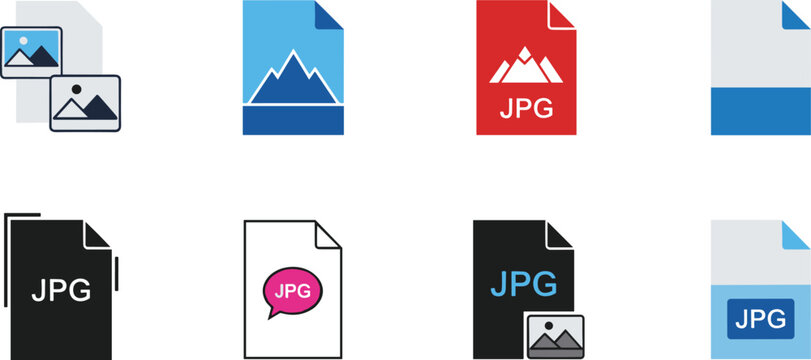 JPG image file extension icon set featuring document format digital photography photo gallery graphic design vector illustration elements