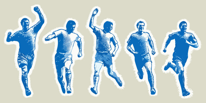 Blue Halftone Soccer Players Collection Silhouettes On A Light Background