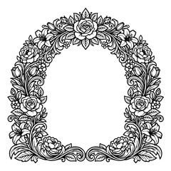 Obraz premium Elegant ornate floral arch frame with roses and lilies.