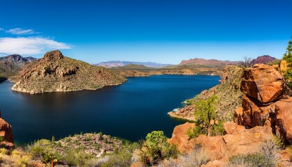 Fototapeta premium beautiful view of canyon lake arizona from the boulder canyon trail