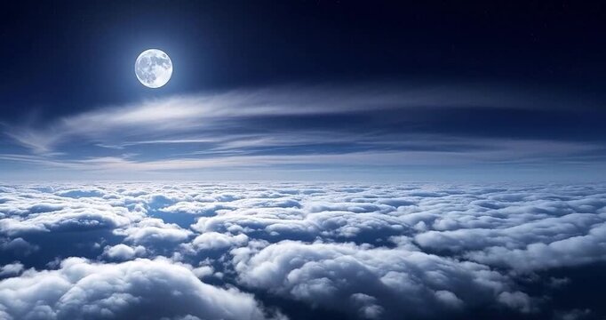 Night sky above clouds with full moon atmospheric perspective
