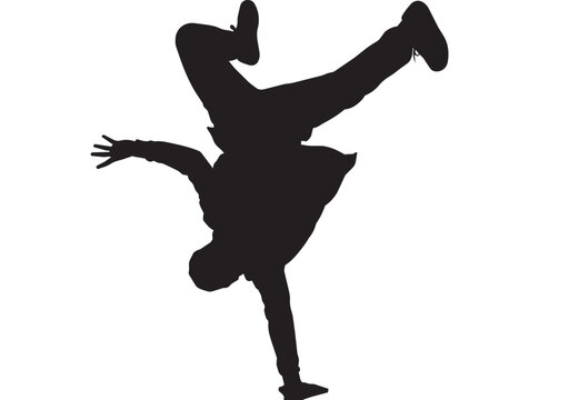 Black silhouette of man doing breakdancing