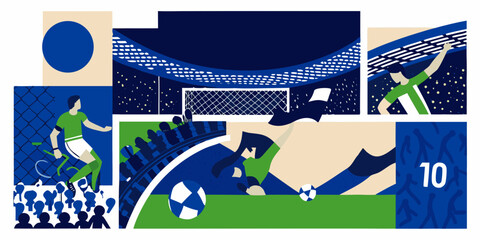 Soccer Match Illustration Collage With Players And Stadium Details © Ankan