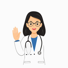Fototapeta premium Cartoon Female Doctor Waving Hello