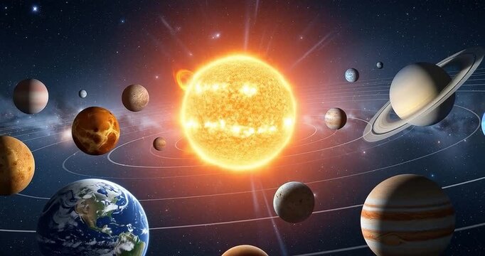Solar system planets illustration celestial bodies in space
