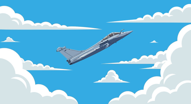 Military Fighter Jet Flying in the Blue Sky Vector Illustration