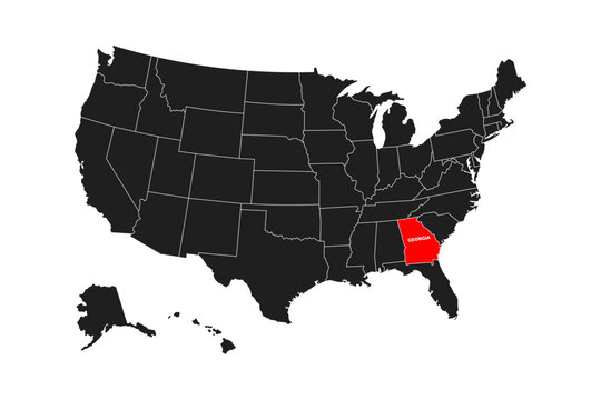 Georgia State, USA, vector map isolated on United states map. Editable blank vector map of USA.
