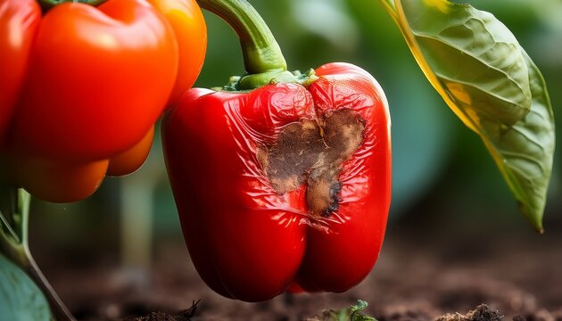 red pepper showing sun scald damage in garden