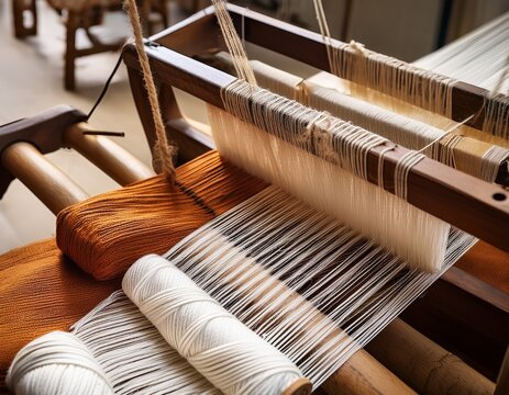 traditional handloom weaving process with natural cotton threads