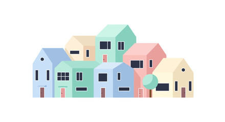 Fototapeta premium Colorful Modern Houses Illustration - Minimalist Architecture, Residential Buildings