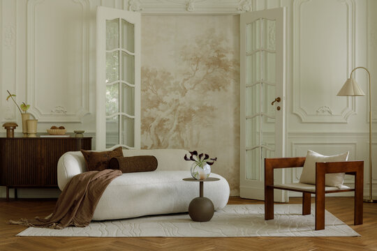 Elegant Living Room Interior with Modern and Classic Design Elements, Sophisticated Home Decor