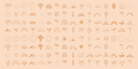 Tropical Elements Vector Illustration Collection On Peach Background © Partha