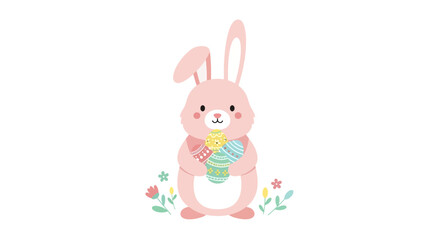 Obraz premium Cute Easter Bunny Character Holding Colorful Decorated Eggs