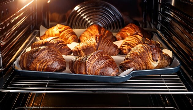 freshly baked pain au chocolat in oven