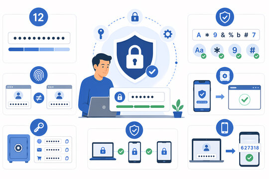Password security MFA cybersecurity illustration