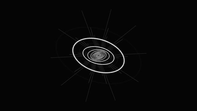 Abstract tunnel of concentric ellipses and radiating lines in motion