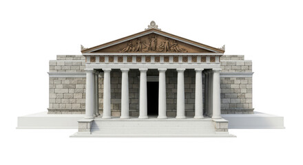 Obraz premium Ancient greek temple building with tall stone columns and triangular roof facade architecture isolated on transparent background