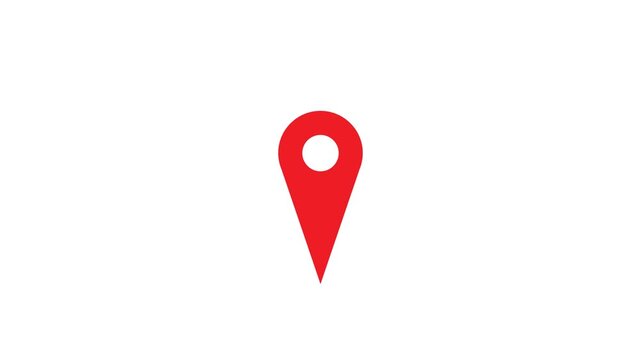 Animated map pin pointer icon loop animation on white background