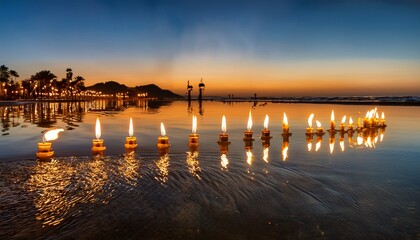 Obraz premium candlelit reflection a mesmerizing display of light and symmetry