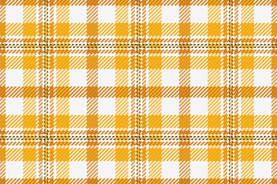 Delicate vector background plaid, print tartan pattern fabric. Cosy texture textile check seamless in white and orange colors.