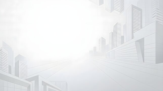A clean and minimalist light grey and white background featuring abstract corporate building silhouettes, architectural lines, and urban grid perspective, ideal for real estate and business presentati