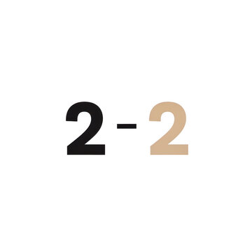 Black and beige number two graphic symbol with a hyphen dash sign for math or counting design isolated on transparent background