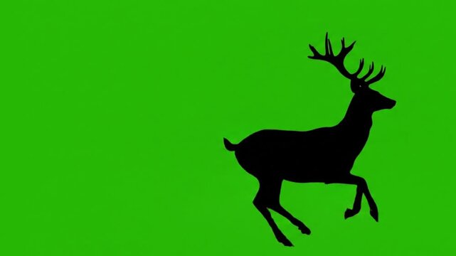 Black deer silhouette running gracefully green screen video